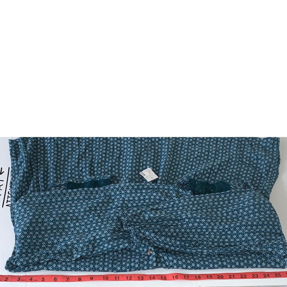 Maurices Womens XXL Teal Geometric Print Lace Detail Long Sleeve Blouse Top - Picture 6 of 10
